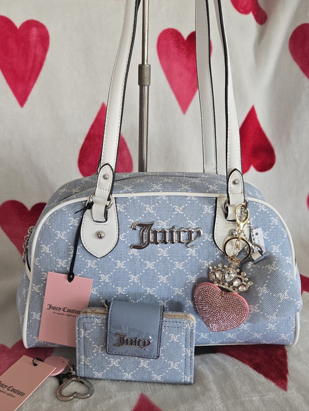 Juicy Couture Sparkle She's The Moment Satchel And Wallet-Light Demin